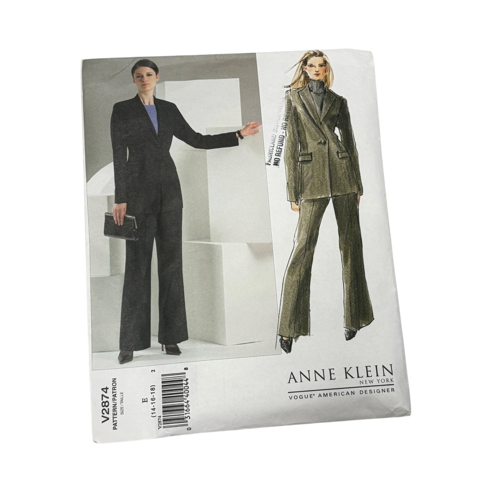 Vogue V2874 Sewing Pattern Anne Klein Jacket Pants Size 14-16-18 New Uncut